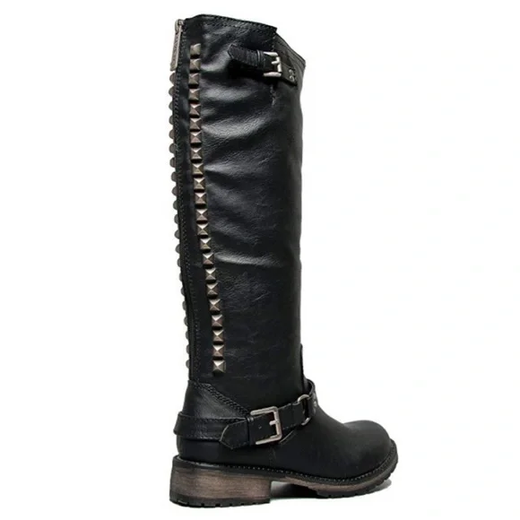 BOUTIQUE Studded The TROOPER Motor Cycle Riding Boot w/Ankle Belt Size 5.5 - Picture 5 of 5
